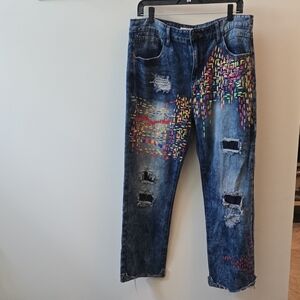MISSLOOK Women's Relaxed Blue Jeans with Colorful Accents